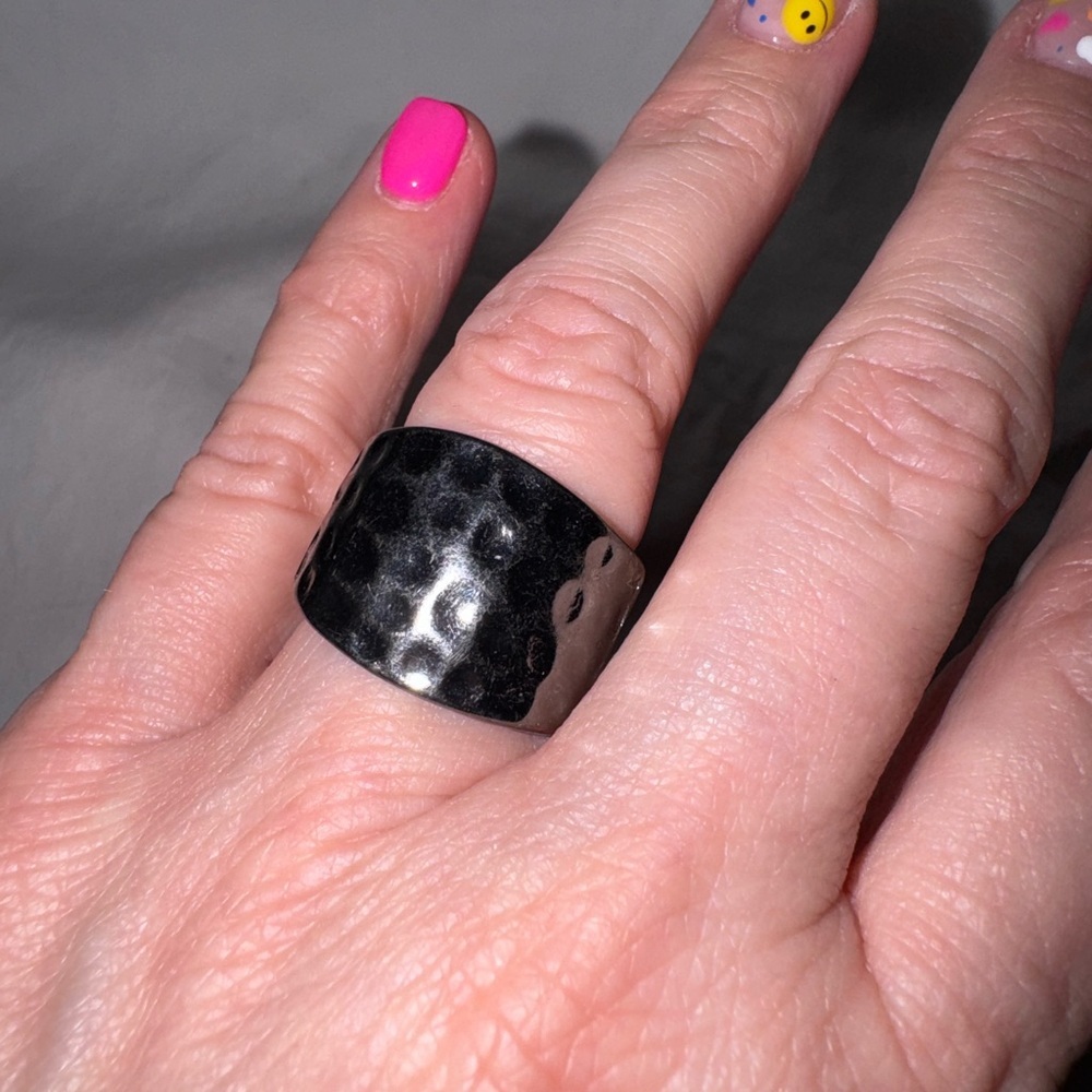 Hammered Silver Statement Ring Modern Textured Band